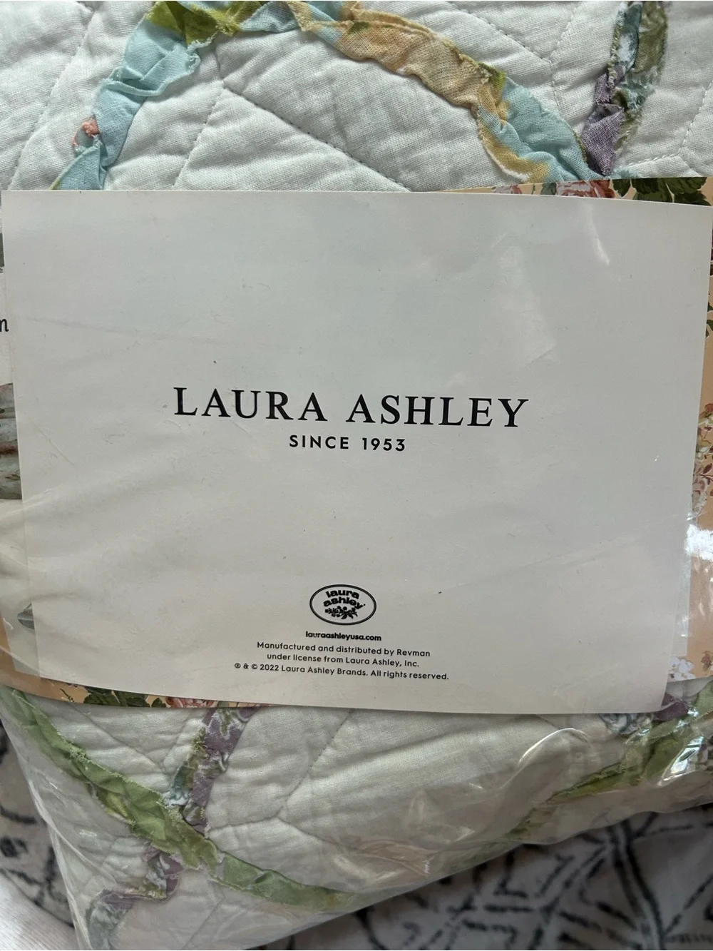Laura Ashley White Comforter with Subtle Multi-Color Grid